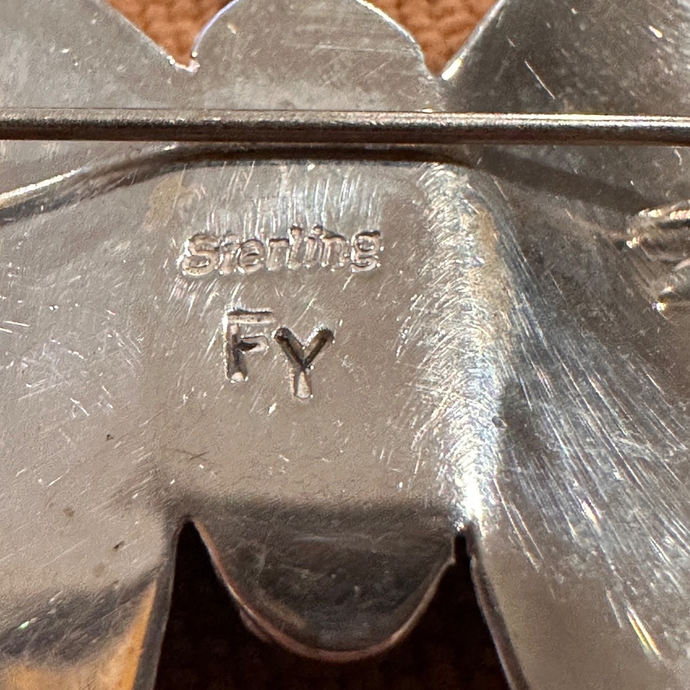 Vintage Sterling Silver Butterfly Pin Signed FY Navajo Turquoise Onyx YAZZIE - Picture 10 of 12
